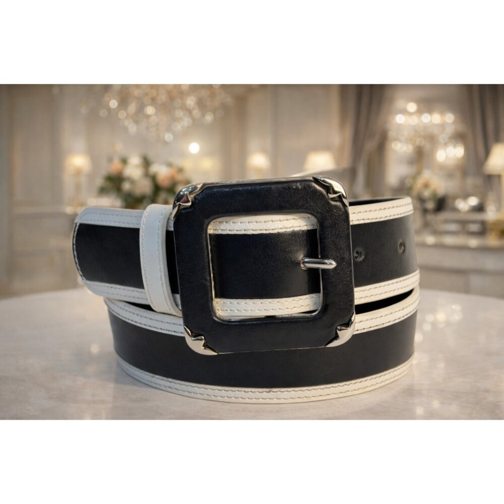 Rare Escada 90’s Black White Belt Square Buckle Size M US 29-30